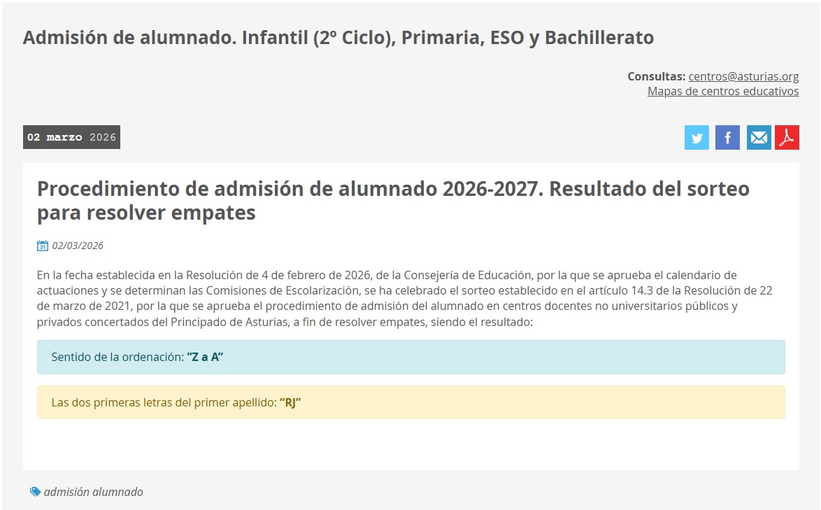 Resultado del sorteo para resolver empates.