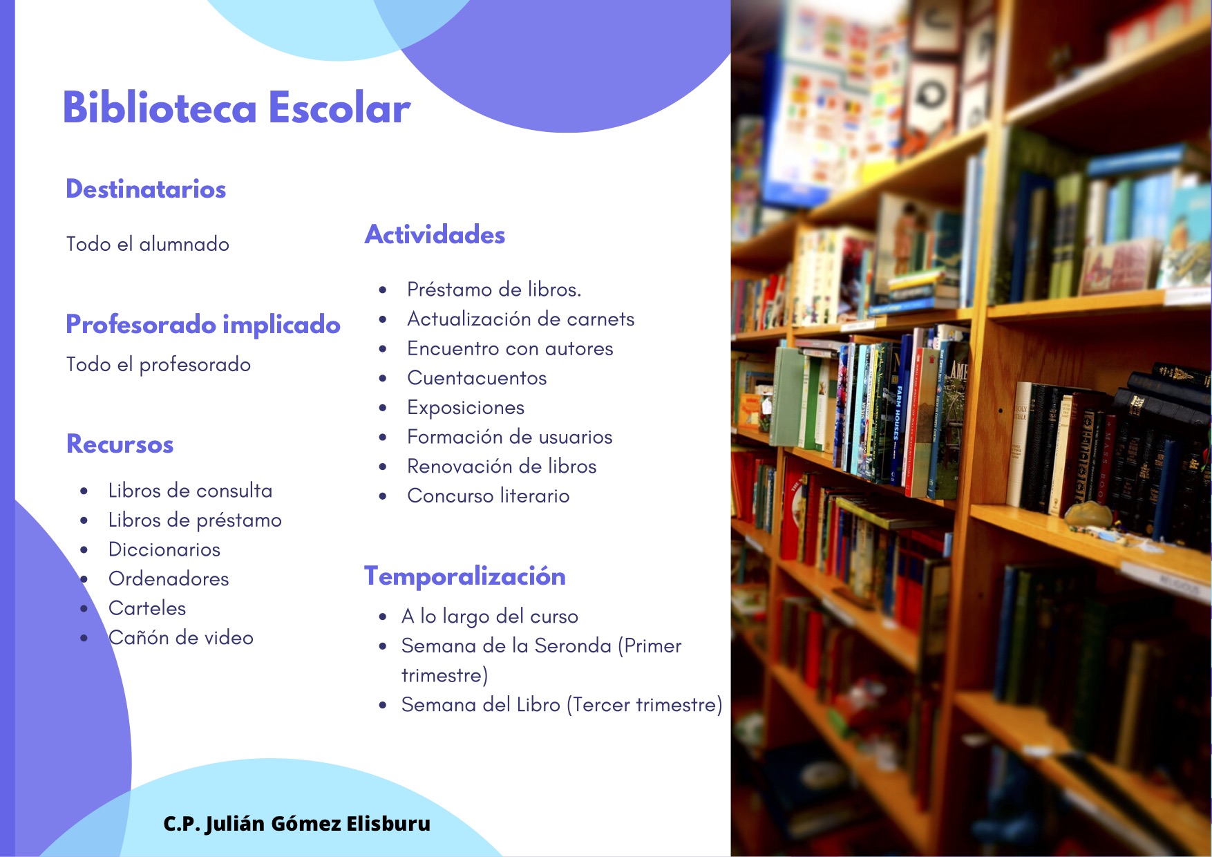 Información sobre la Biblioteca escolar del Elisburu