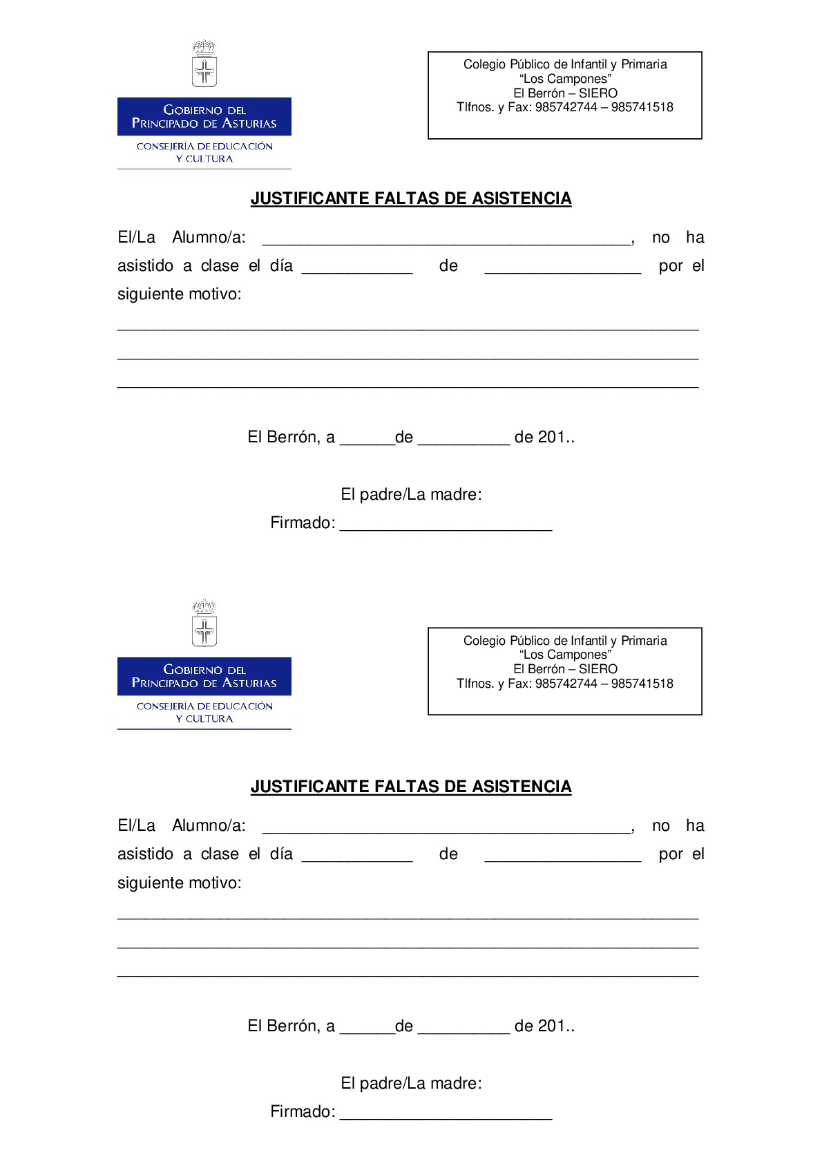 justificante de asistencia