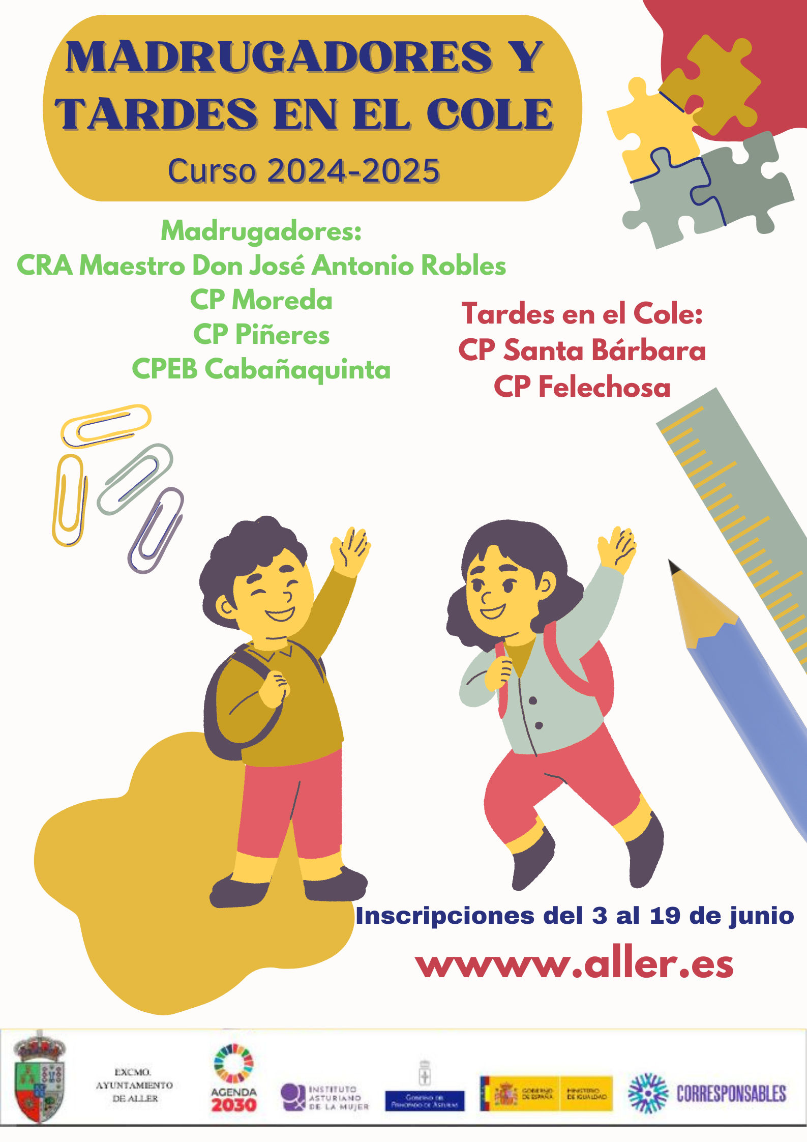 Cartel Madrugadores y tardes en el cole