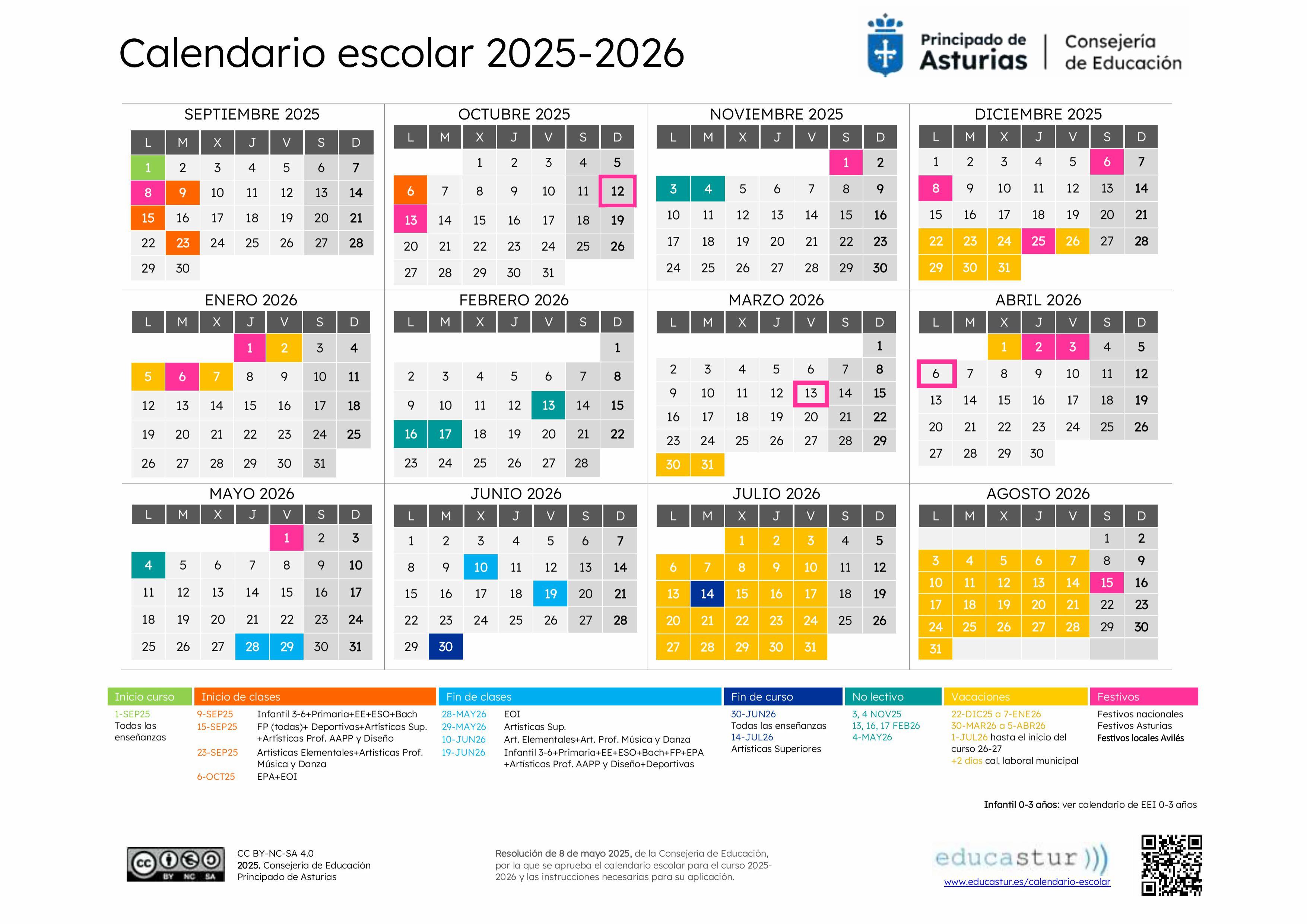 Calendario escolar 2025/2026