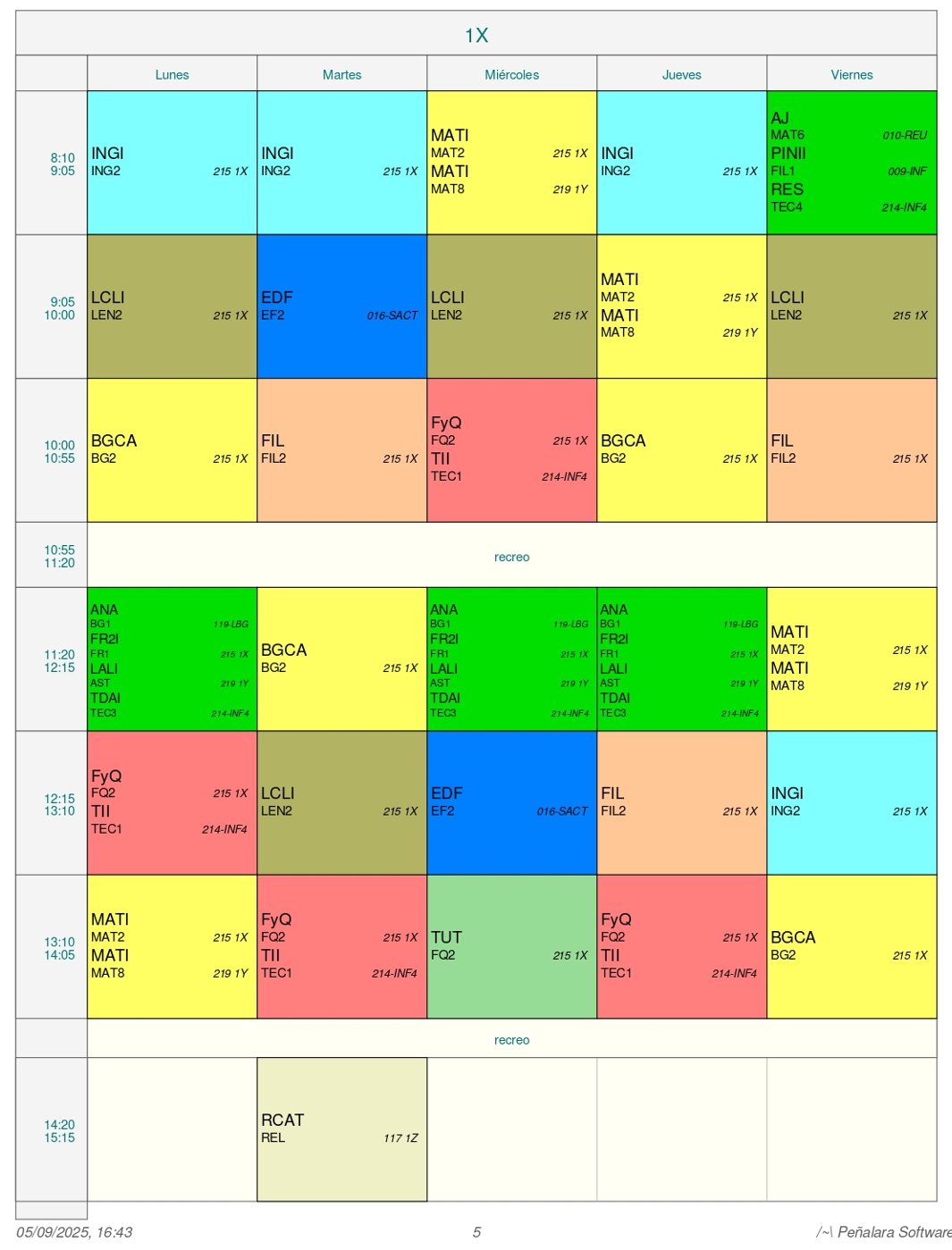 Horario Grupo 1ºX