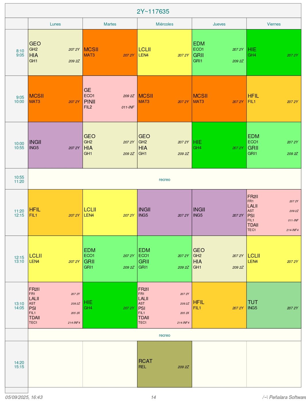 Horario 2ºY Humanidades y Ciencias Sociales