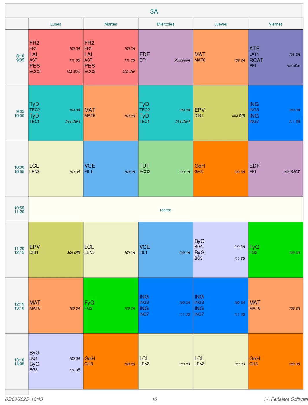 Horario Grupo 3º A - Ordinario