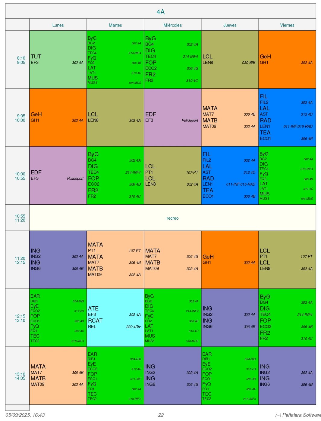 Horario Grupo 4º A - Ordinario