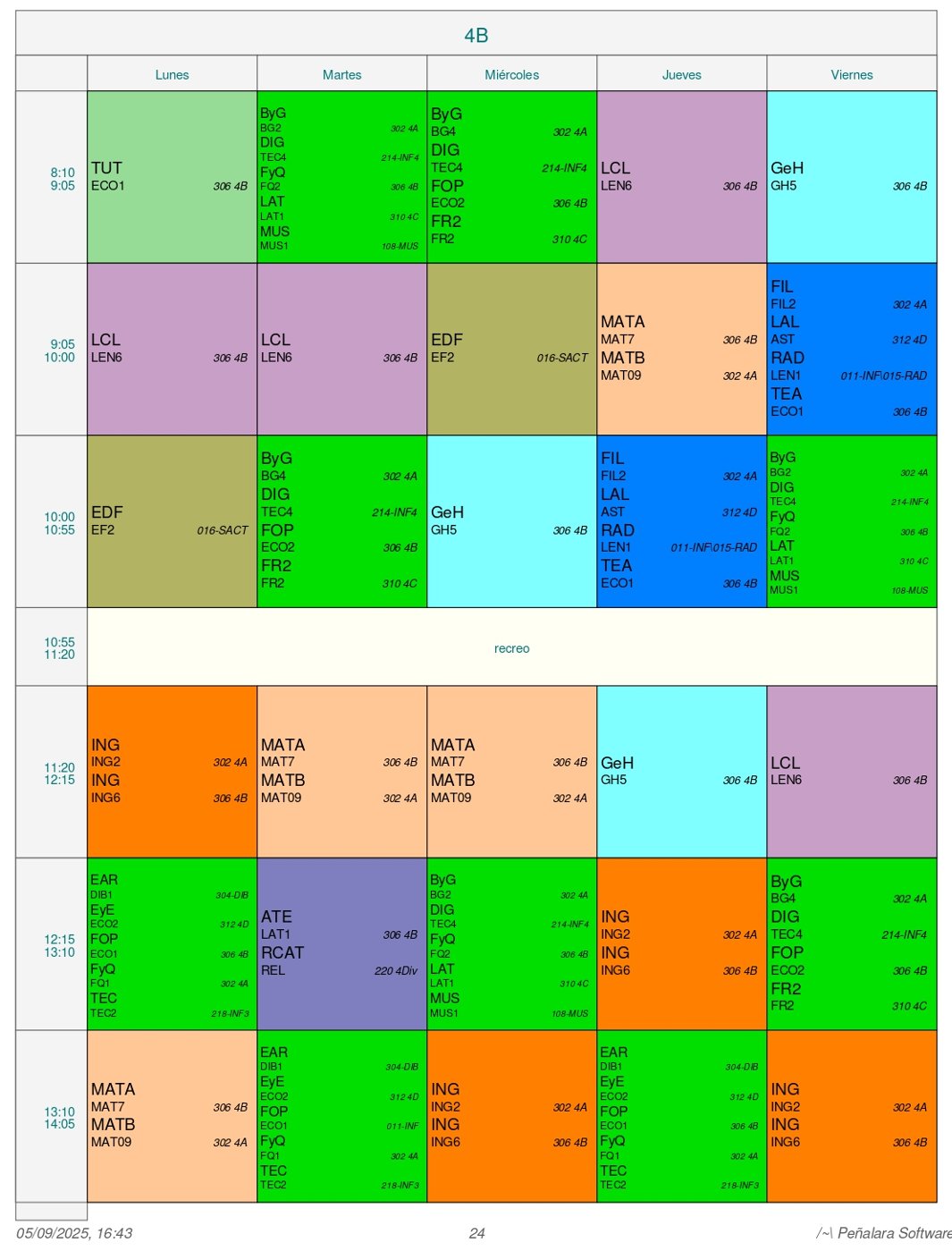 Horario Grupo 4º B - Ordinario