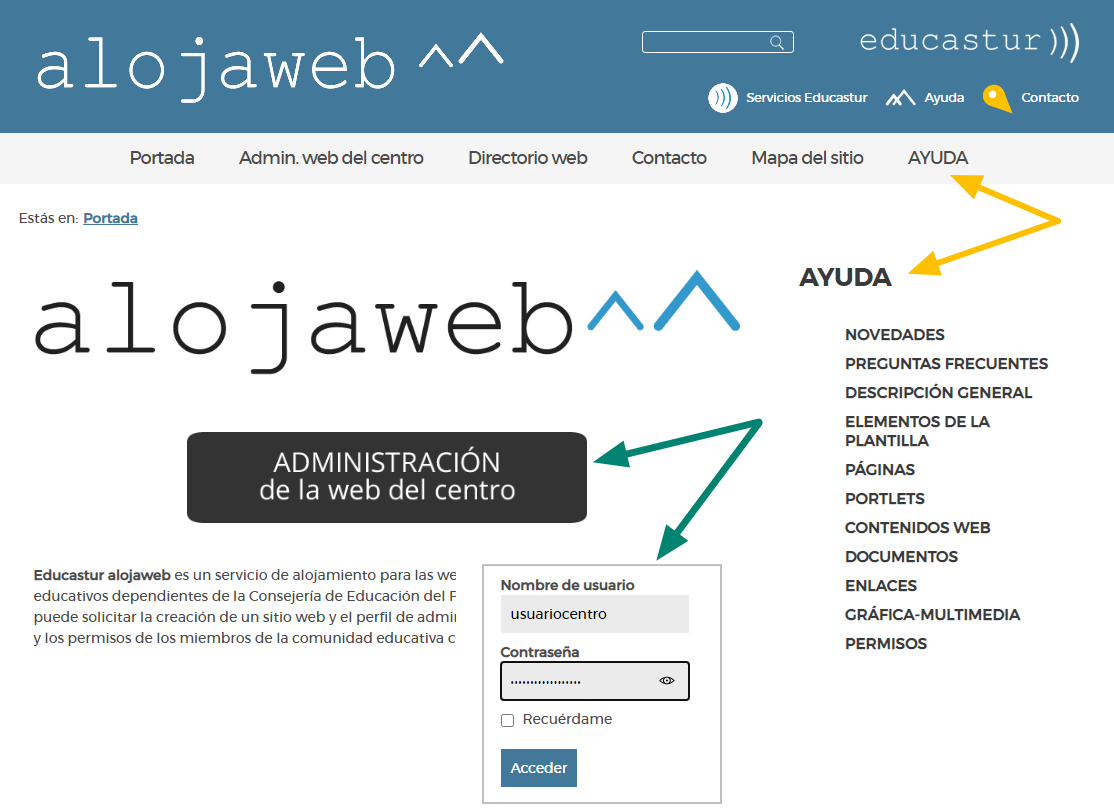 Validación: usuario y contraseña de la cuenta educastur Validación: usuario y contraseña de la cuenta educastur
