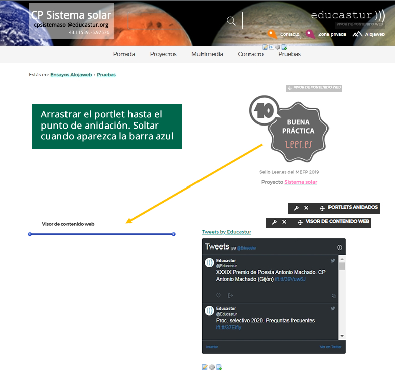 Porlets anidados. Ubicación del portlet que se quiere anidar Porlets anidados. Ubicación del portlet que se quiere anidar