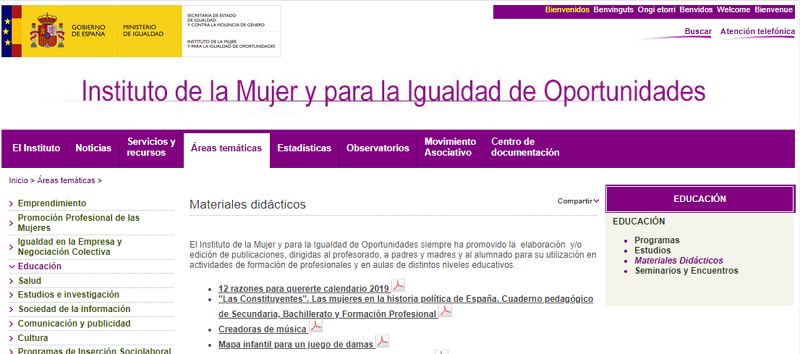 Materiales didácticos del Institut o de la mujes y para la igualdad de oportunidades. Ministerio de Igualdad Materiales didácticos del Institut o de la mujes y para la igualdad de oportunidades. Ministerio de Igualdad