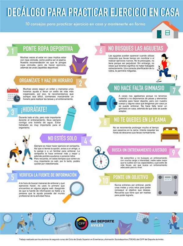 Decálogo para practicar ejercicio en casa. CIFP del Deporte (Avilés)